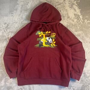 Y2K LRG Hoodie Large Burgundy Panda Graphic Pullover Skater
